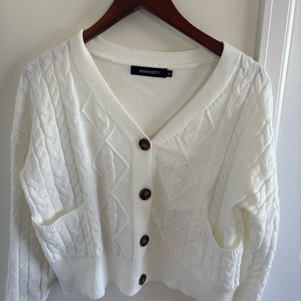 Amazon Women's White Cable Knit Cardigan